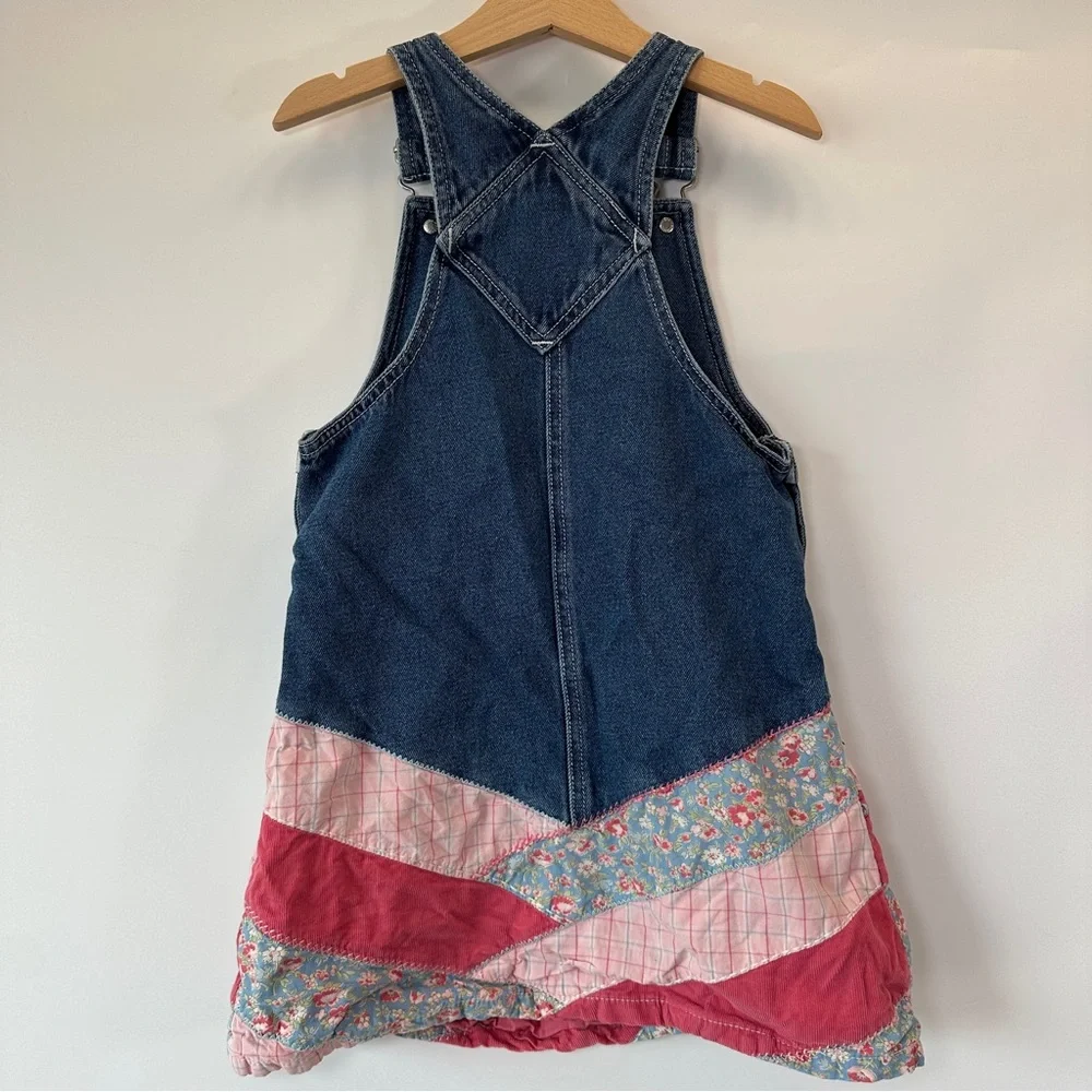 VTG Gymboree‎ Overall Dress Skirtall Denim Mix Fabrics Quilted Floral Girls XL 6